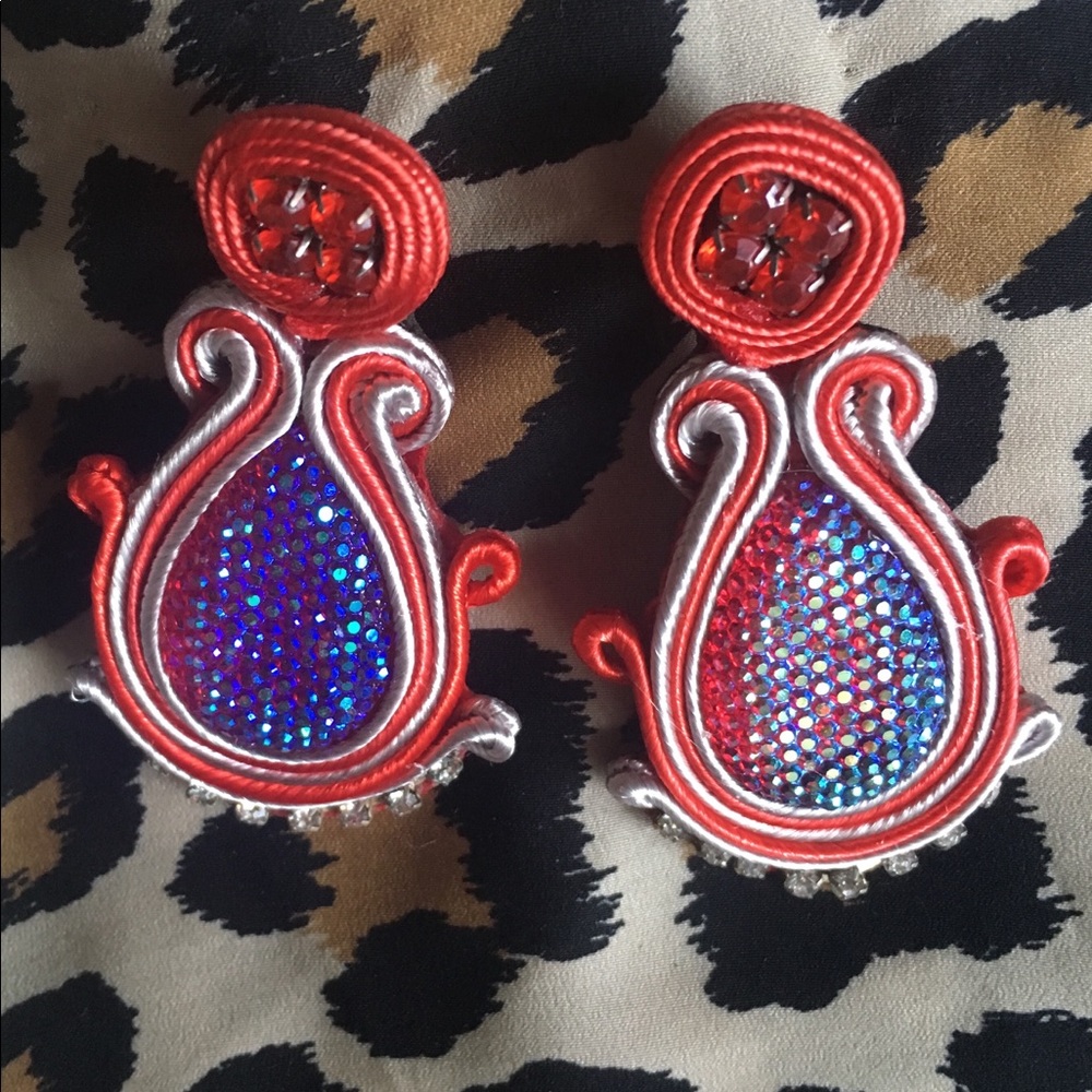 NEW Handmade Iridescent Red Earrings NWOT - Picture 2 of 5